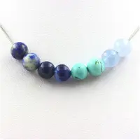 Bijoux Pierres et Minéraux. Collier perles Agate rubanée bleu + Lapis Lazuli du Pakistan + Chaine en acier inoxydable.