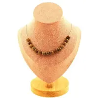Bijoux Pierres et Minéraux. Collier 15 perles Bois 8 mm. Chaine en acier inoxydable Collier femmes, hommes. Taille personnalisable.