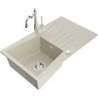 Mexen Évier Cesar en granit 1 bac avec égouttoir et mélangeur Carla, Beige - 6514-69-670700-00