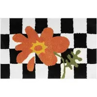 Exogio Tapis de bain à fleurs en peluche douce, motif damier, tapis de salle de bain à fleurs, décoration de chevet, tapis de sol antidérapant D