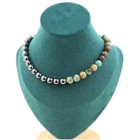Bijoux Pierres et Minéraux. Collier perles Chrysocolle de Namibie qualité 7A + Hématite 8 mm. Collier femmes, hommes. Taille personnalisab
