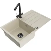 Mexen Bruno Évier en granit 1 bac avec égouttoir et mitigeur Duero, Beige - 6513-69-671600-70