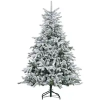 MUVOE HOMCOM Sapin de Noël 180 cm, avec neige artificielle, ignifuge, montage et démontage rapides, base métallique