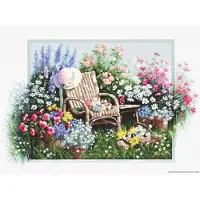 Luca S Kit de broderie "Fauteuil jardin fleuri", avec motif à points de croix, dimensions : 43x28 cm