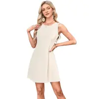 Semoic Mini-robe de soirée sans manches à col ras du cou, couleur crème