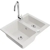 Mexen Carlos évier en granit 1,5 avec mitigeur Telma, blanc (6518-20-670200-00)
