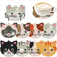 Typecat Dessous de verre mosaïque, lot de 8, broderie/peinture avec strass, motif chat