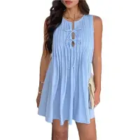 Semoic Mini-robe d'été sans manches à nouer sur le devant pour femme