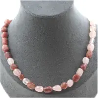 Bijoux Collier - ABIJOUX - Quartz rose et Rubis du Brésil - Acier inoxydable - 45 cm - Mixte