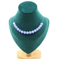 Bijoux Pierres et Minéraux. Collier 15 perles Agate crazy lace bleu 8 mm Chaine en acier inoxydable.