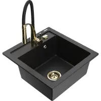 Mexen Évier Vito en granit 1 bac avec mélangeur Aster, noir/argent métallisé (6503-73-73450-57-G)