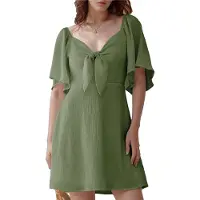 Semoic Robe mini élégante à col en V profond et nœud papillon style militaire