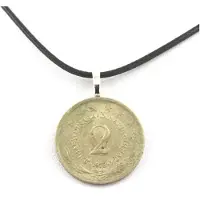 Bijoux Pierres et Minéraux. Collier pièce de monnaie Yougoslavie 2 dinars Cordon noir.