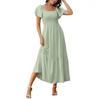 Semoic Robe d'été décontractée à col carré et manches flottantes pour femmes