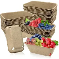 Jojomino Panier à baies, lot de 50, en pulpe de fibres, pour cueillir des fruits, panier à baies moulé pour myrtilles, framboises, cerises et fraises