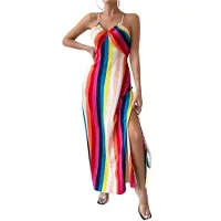 Semoic Robe à bretelles spaghetti pour femme, robe d'été, robe de plage
