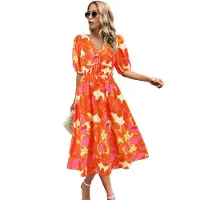 Semoic Robe fleurie à col en V pour femme, tendance été 2025