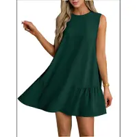 Jojomino Robe sans manches à col rond, couleur unie, vert foncé, taille M