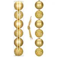 Springos Boules de sapin de Noël dorées, 15 cm, 6 pcs. ensemble de décorations de Noël givrées et géométriques