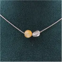Bijoux Pierres et Minéraux. Collier 2 perles Topaze du Brésil Chaine en acier inoxydable Collier femmes, hommes. Taille personnalisable.