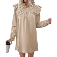Semoic Robe à manches longues pour femme avec col montant ample