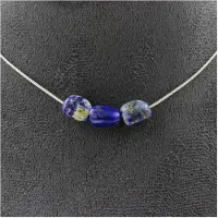 Bijoux Pierres et Minéraux. Collier 3 perles Lapis Lazuli du Pakistan. Chaine en acier inoxydable Collier femmes, hommes. Taille personnal