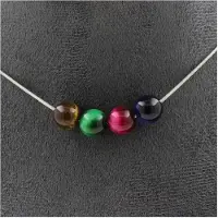 Bijoux Pierres et Minéraux. Collier 4 perles Oeil de Tigre Multicolore 8 mm. Chaine en acier Collier femmes, hommes. Taille personnalisabl