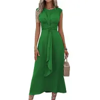 Semoic Robe mi-longue décontractée sans manches pour femme