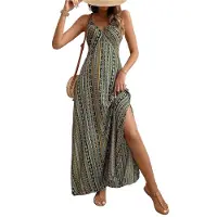 Typecat Robe à bretelles spaghetti pour femme, robe d'été, robe de plage décontractée, verte, taille XXL