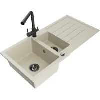 Mexen Andres Évier en granit 1,5 bol avec égouttoir et mélangeur Duero, Beige - 6515-69-671600-70