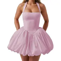 Semoic Robe dos nu sans manches pour femme, décontractée, nouée au dos