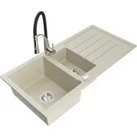 Mexen Andres évier en granit 1,5 bol avec égouttoir et mitigeur Aster, Beige - 6515-69-73450-07