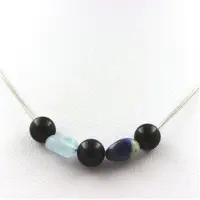 Bijoux Collier perles Agate noire 8 mm + Aigue-Marine du Brésil + Lapis - ABIJOUX - Chaine en acier inoxydable