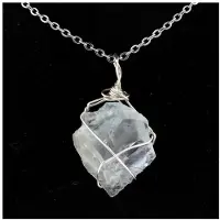 Bijoux Pierres et Minéraux. Collier Fluorite verte brut. Argent 925.