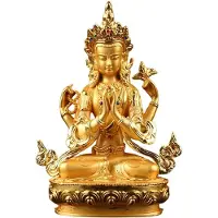 Jojomino Fournisseurs de Statues Bouddhistes en Alliage Métallique Plaqué Or, Représentant Avalokitesvara Bodhisattva à Quatre Bras et Guanyin
