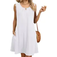 Semoic Pull d'été à col rond et plis creux pour femme, couleur unie