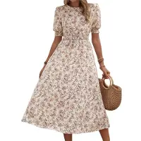 Semoic Robes fleuries en mousseline de soie pour femmes, style bohème décontracté pour l'été