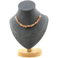 Bijoux Pierres et Minéraux. Collier 15 perles Pierre de soleil de Tanzanie. Chaine en acier Collier femmes, hommes. Taille personnalisable.