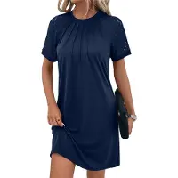 Semoic Robe t-shirt d'été à manches courtes en dentelle pour femme