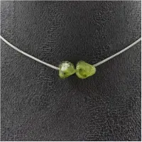 Bijoux Pierres et Minéraux. Collier 2 perles Péridot de Myanmar (Birmanie) Chaine en acier Collier femmes, hommes. Taille personnalisable.