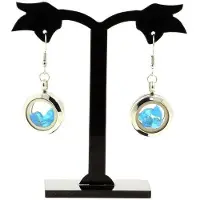 Bijoux Pierres et Minéraux. Boucles d'oreille Apatite bleu neon brut. Acier inoxydable.