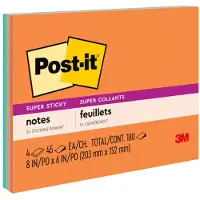 Notes de runion super collantes 6845SSP, couleurs assorties, 8 x 6 pouces, 45 feuilles (paquet de 4)