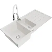 Mexen Andres évier en granit 1,5 bac avec égouttoir et mitigeur Aster, blanc - 6515-20-73450-02