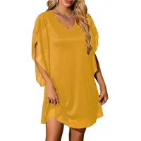 Semoic Robe scintillante à manches chauve-souris pour femme, style cocktail pailleté