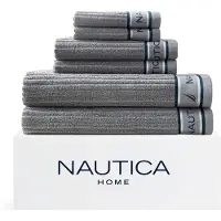 Nautica - Serviettes de bain en coton doux et absorbant, essentiels de salle de bain modernes, certifi es Oeko-Tex (Signature Grey, 6 pi ces)