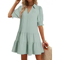 Semoic Robe plissée à manches mi-longues pour femme, vert clair, taille L
