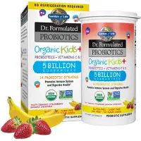 Garden of life , Probiotiques Formulés par le Dr, Enfants + Organique, Délicieuse Fraise Banane Bio, 30 Comprimés à Croquer Savoureux