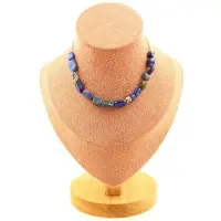 Bijoux Pierres et Minéraux. Collier 15 perles Lapis Lazuli du Pakistan. Chaine en acier inoxydable Collier femmes, hommes. Taille personna