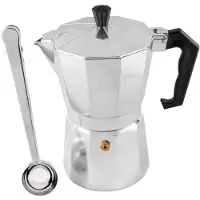 Jehiatek Cafetière moka 300 ml, 6 tasses, avec cuillère à café en acier inoxydable, aluminium, argent