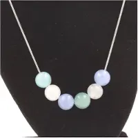 Bijoux Pierres et Minéraux. Collier perles Aigue-Marine + Pierre de lune 8 mm Chaine en acier inoxydable.